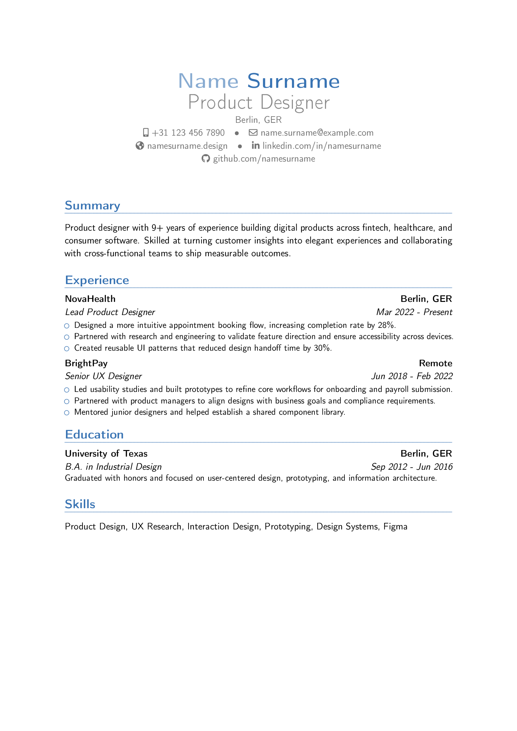 Banking template — full A4 preview