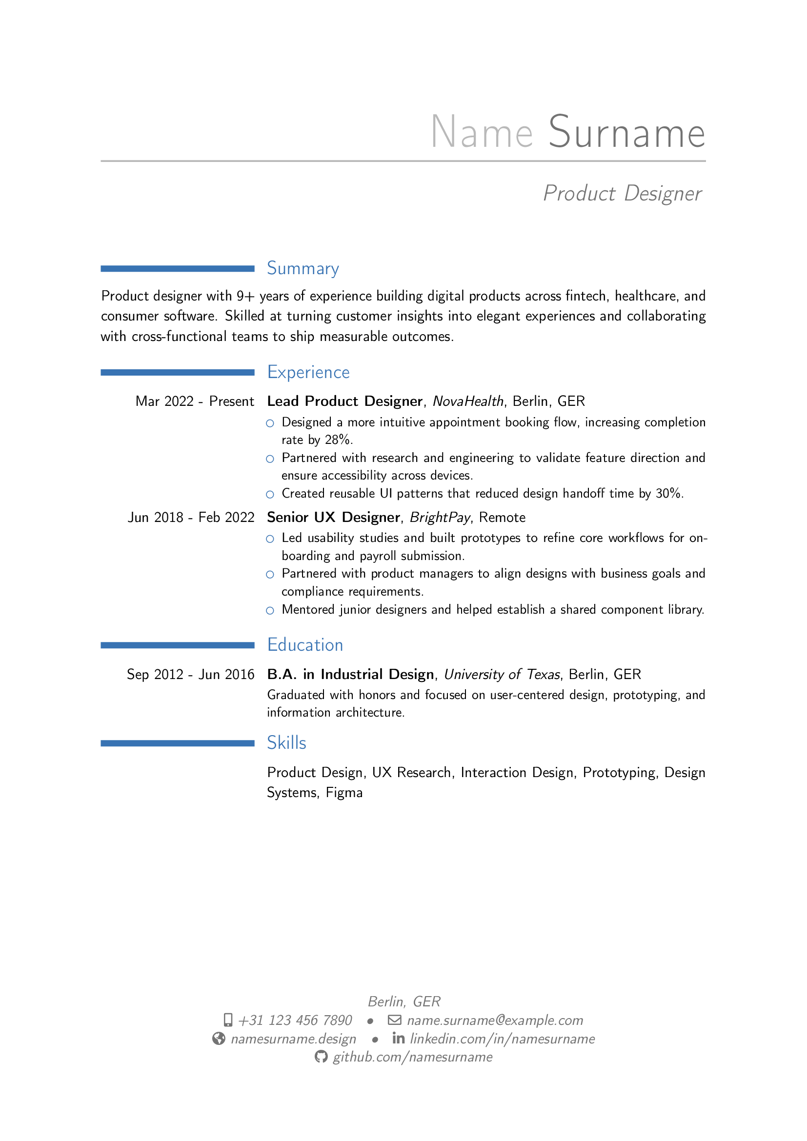 Casual template — full A4 preview