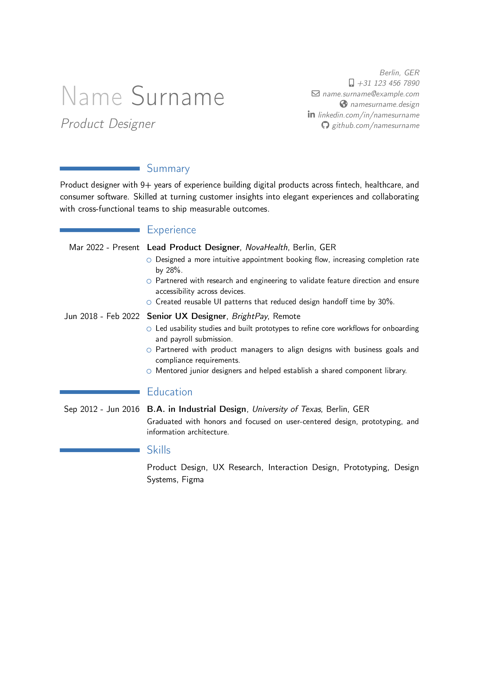 A polished CV exported from CV Creator